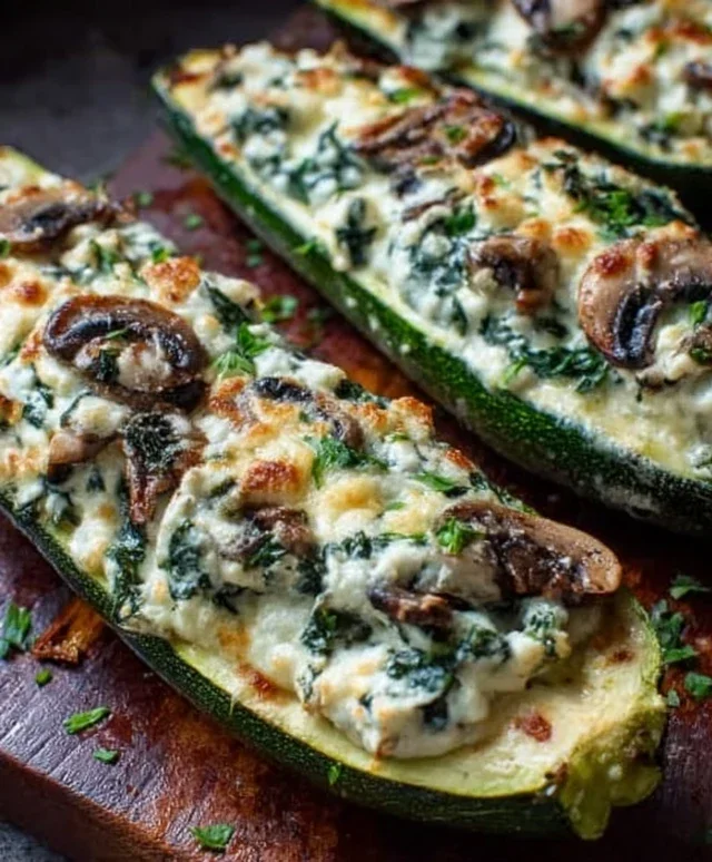 Spinach, Mushroom, and Ricotta Stuffed Zucchini Boats Recipe