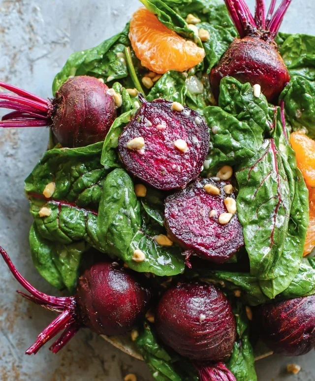 Beet Salad with Spinach and Honey-Mustard Lemon Dressing