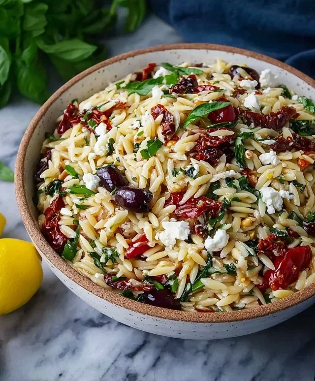 Homemade Orzo Pasta Salad with Feta and Sun Dried Tomatoes - FlirtyFood