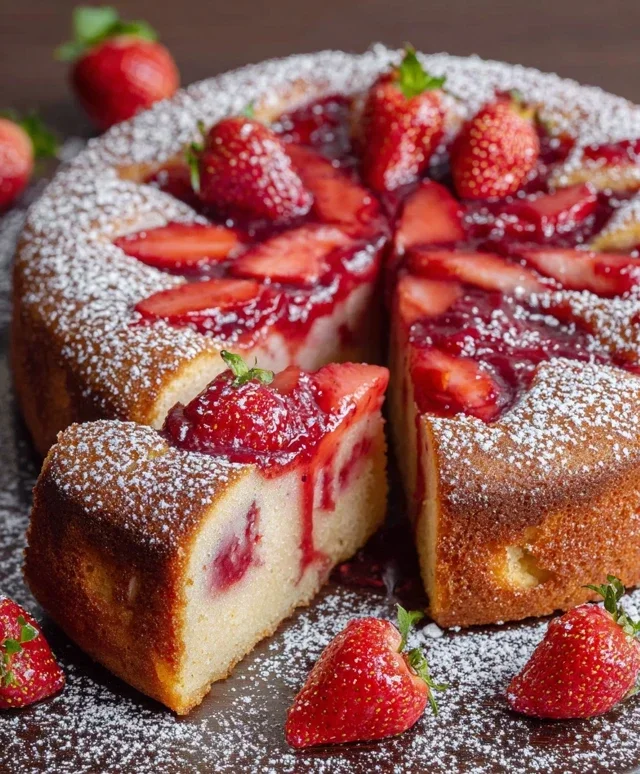 Easy Strawberry Cake with Strawberry Sauce