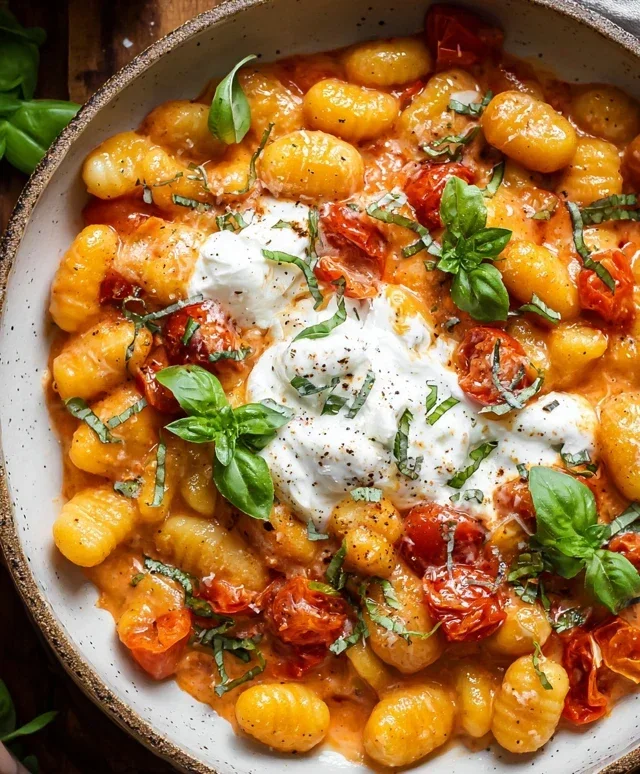 30 Minute Creamy Tomato Gnocchi with Burrata