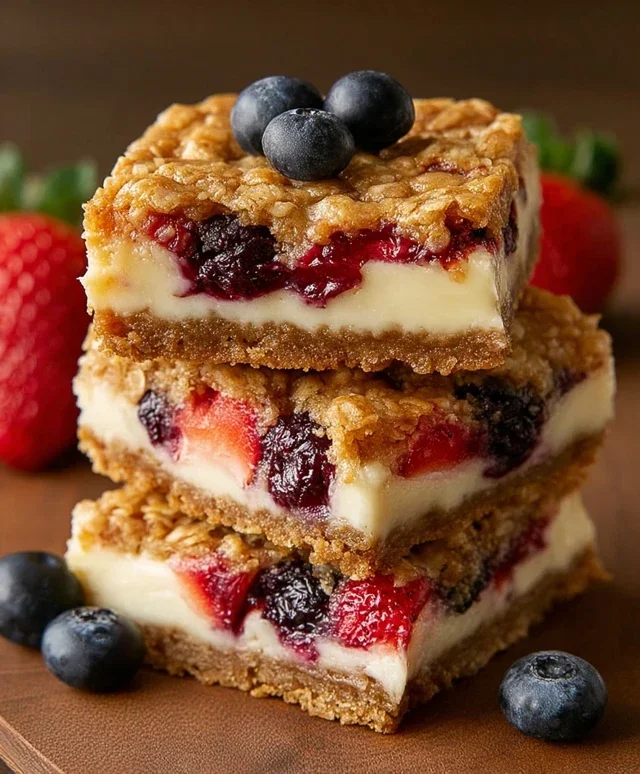 Berry Oatmeal Cheesecake Bars