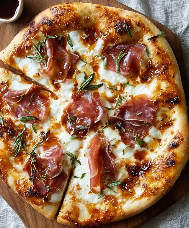 White Pizza with Beef Beef Prosciutto & Hot Honey