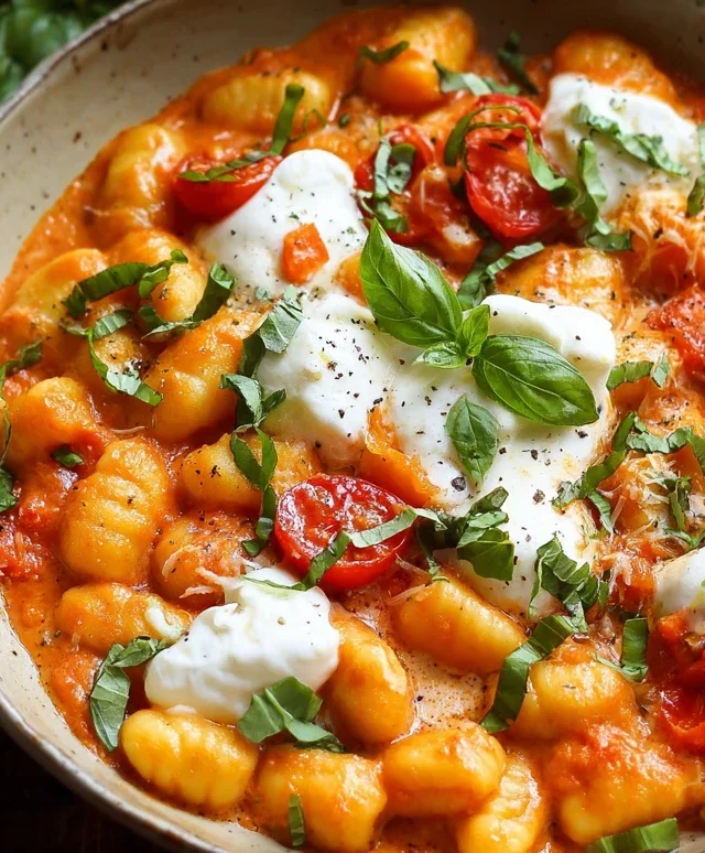 30 Minute Creamy Tomato Gnocchi with Burrata