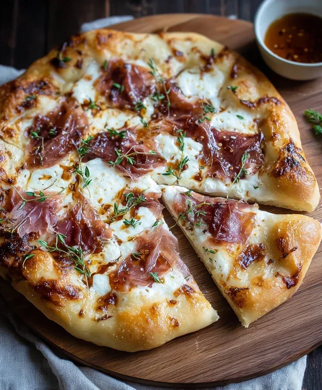 White Pizza with Beef Beef Prosciutto & Hot Honey