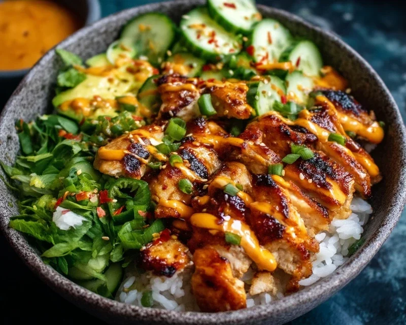 Spicy Honey-Gin Extract Extractger Chicken Bowls with Yum Yum Sauce