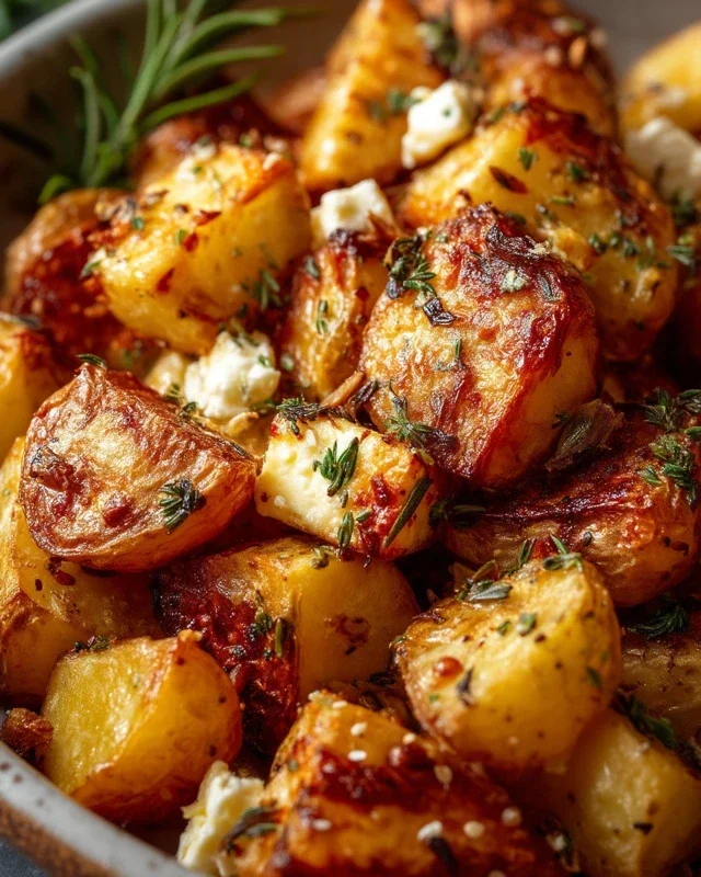 Roasted Potatoes with Baked Feta and Garlic