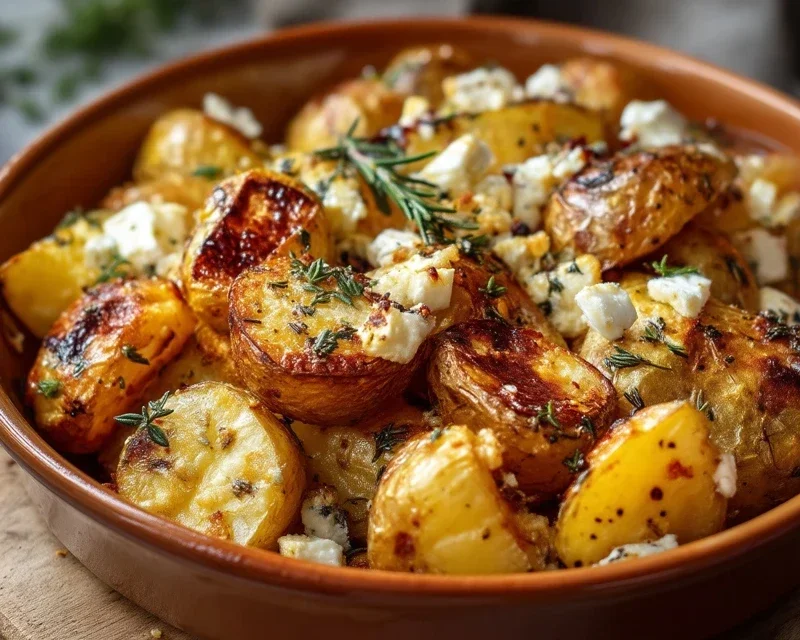 Roasted Potatoes with Baked Feta and Garlic