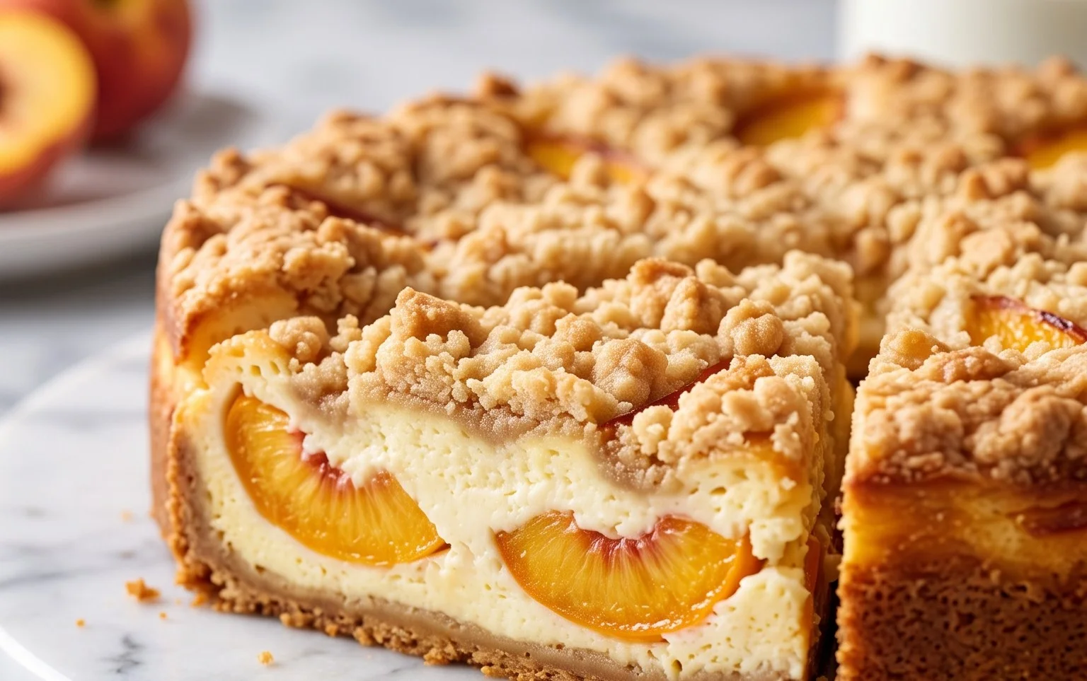 Peach Cream Cheese Cake with Streusel Topping