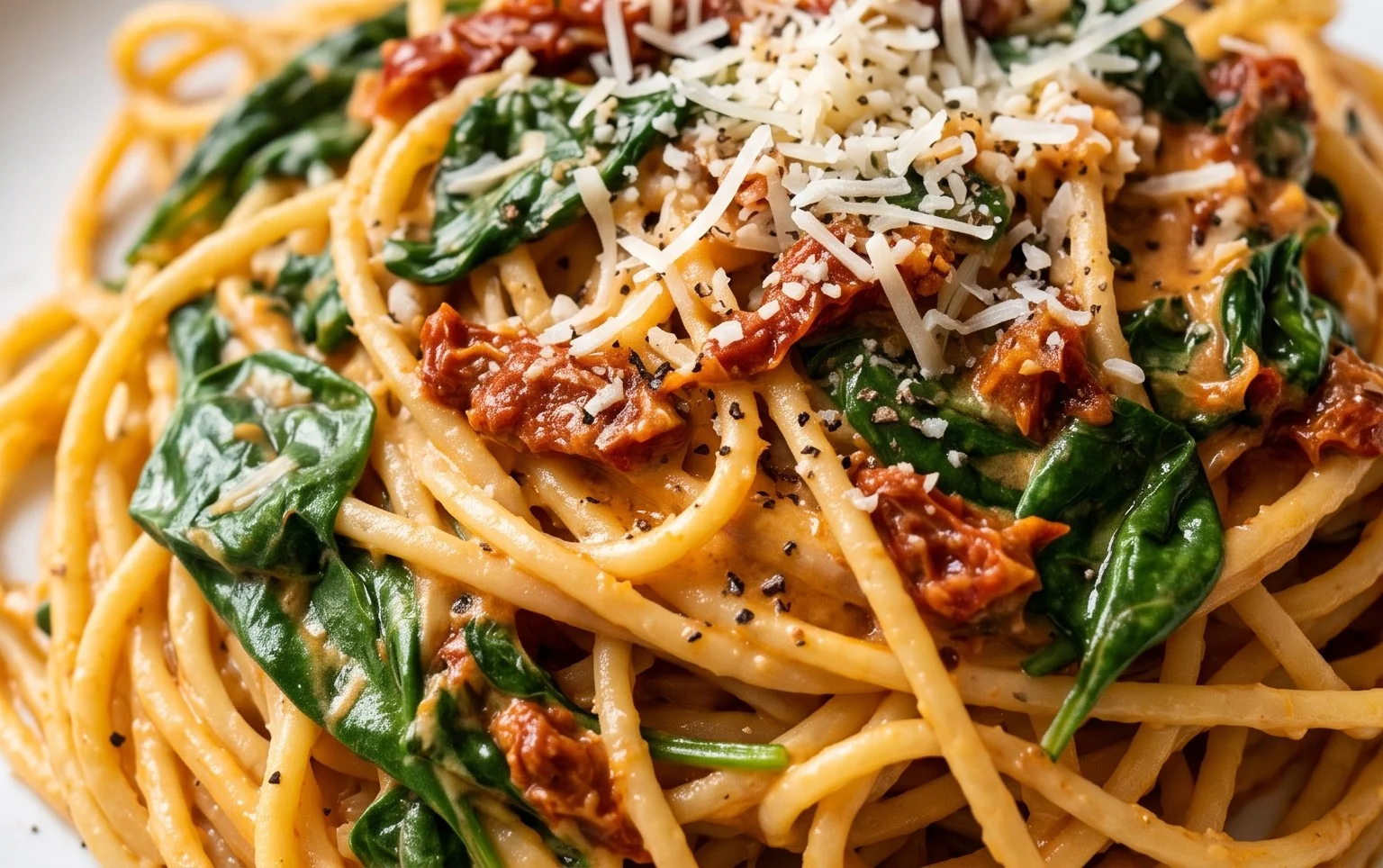 Spaghetti & Spinach with Sun-Dried Tomato Cream Sauce