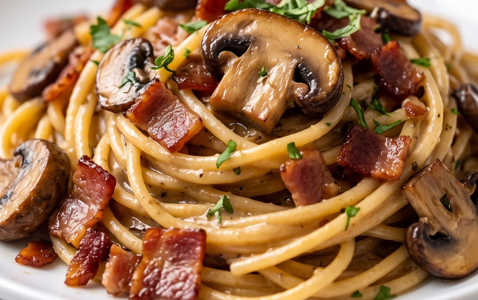 Creamy Beef Bacon and Mushroom Pasta
