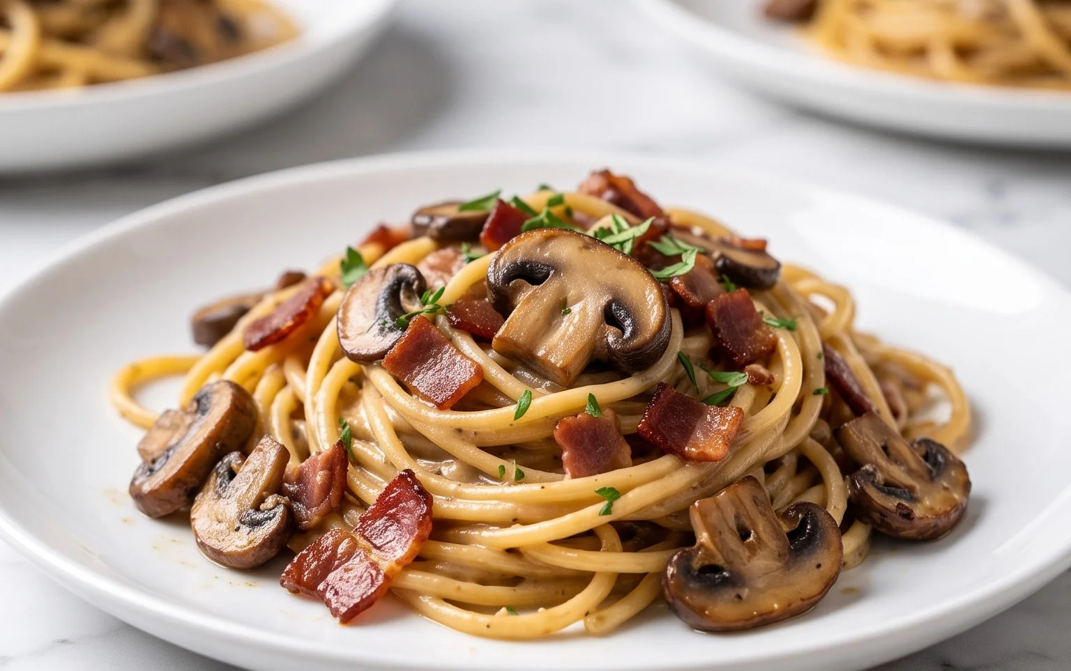 Creamy Beef Bacon and Mushroom Pasta