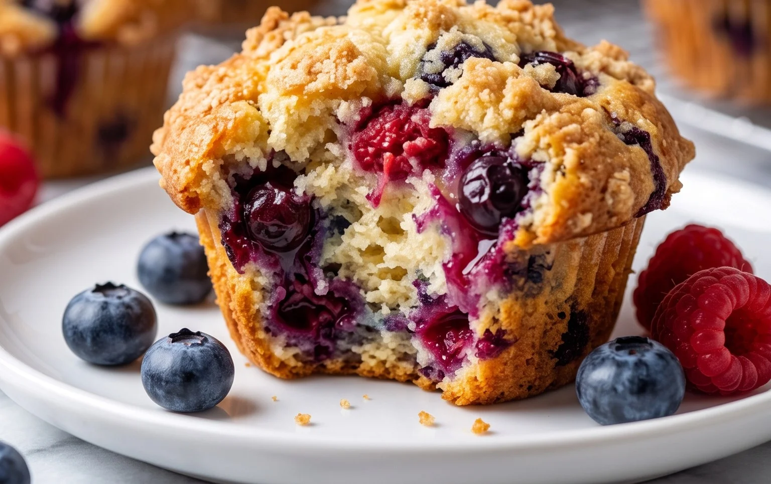 Bakery Style Mixed Berry Muffins | with Frozen Berries