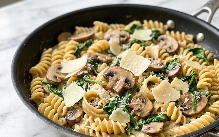 Parmesan Spinach Mushroom Pasta Skillet