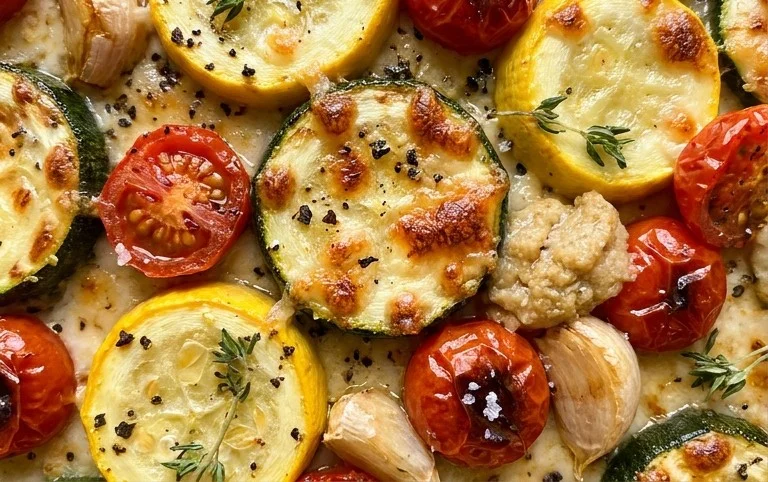 Roasted Garlic-Parmesan Zucchini, Squash and Tomatoes