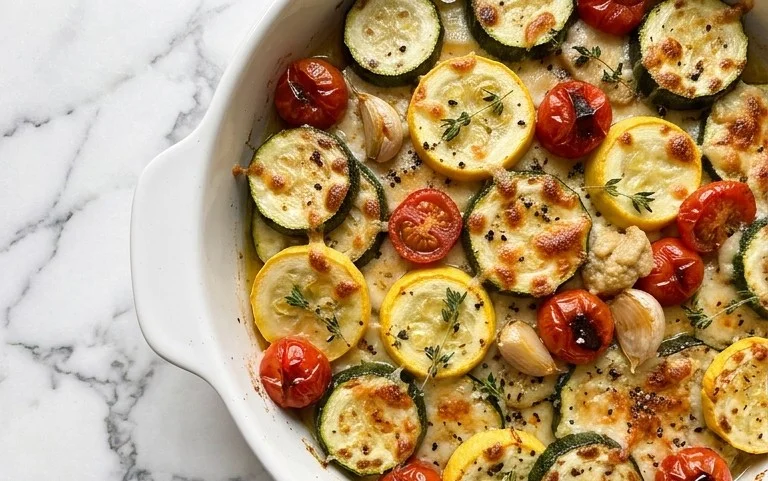 Roasted Garlic-Parmesan Zucchini, Squash and Tomatoes