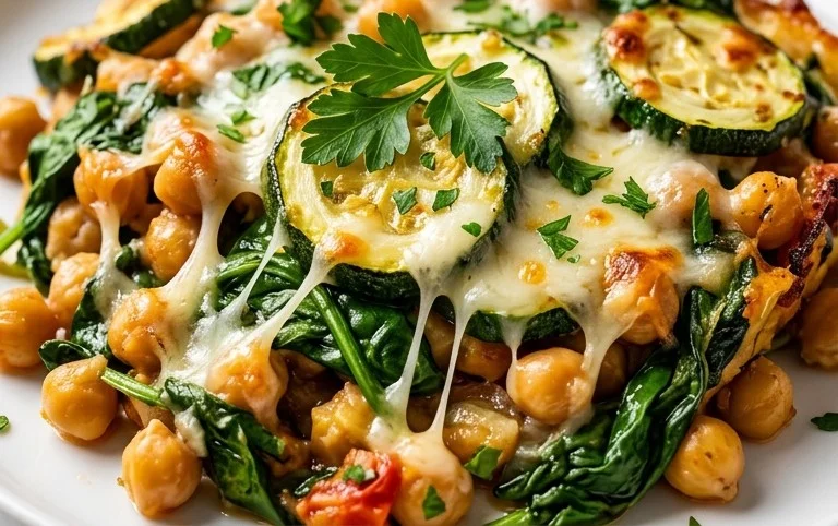 Spinach Zucchini Chickpea Bake