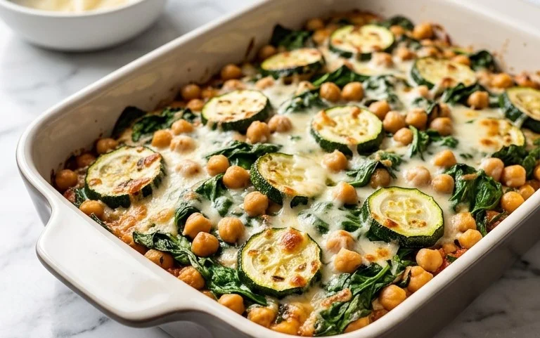 Spinach Zucchini Chickpea Bake